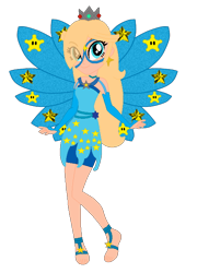Size: 488x676 | Tagged: safe, artist:cookiechans2, artist:user15432, fairy, human, equestria girls, g4, arcanix, barefoot, barely eqg related, base used, blue dress, blue wings, clothes, crossover, crown, ear piercing, earring, equestria girls style, equestria girls-ified, fairy wings, fairyized, feet, fingerless gloves, gloves, jewelry, nintendo, piercing, princess rosalina, rainbow s.r.l, regalia, rosalina, simple background, solo, super mario bros., transparent background, wings, winx, winx club, winxified