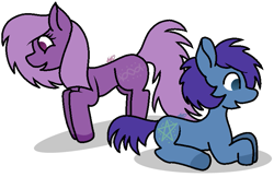 Size: 767x497 | Tagged: safe, artist:muhammad yunus, oc, oc only, oc:blueberries, oc:purple twisty, earth pony, pony, 2021 community collab, derpibooru community collaboration, g2, 2019, colt, cutie mark, duo, female, filly, male, mare, open mouth, simple background, stars, transparent background