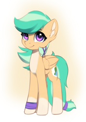 Size: 1699x2399 | Tagged: safe, artist:freeedon, oc, oc only, oc:summer ray, pegasus, pony, coat markings, colored pinnae, ear fluff, looking at you, pale belly, smiling, socks (coat markings), solo