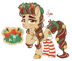 Size: 882x745 | Tagged: safe, artist:polymercorgi, oc, oc only, oc:red apple wreath, earth pony, pony, clothes, female, mare, simple background, socks, solo, striped socks, white background