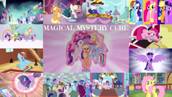 Size: 1960x1103 | Tagged: safe, edit, edited screencap, editor:quoterific, screencap, alula, amethyst star, applejack, berry punch, berryshine, blues, bon bon, carrot top, cloud kicker, crescent pony, fleur de verre, fluttershy, golden harvest, goldengrape, grape crush, linky, mane moon, merry may, minuette, noteworthy, pinkie pie, pluto, princess cadance, princess celestia, princess luna, rainbow dash, rarity, sassaflash, shoeshine, sir colton vines iii, sparkler, spike, spring melody, sprinkle medley, sunshower raindrops, sweetie drops, time flies, twilight sparkle, alicorn, pony, unicorn, g4, magical mystery cure, season 3, a true true friend, ascension realm, big crown thingy, cadance's ceremonial crown, canterlot castle, celestia's ceremonial crown, clothes, coronation dress, dress, element of magic, golden oaks library, jewelry, luna's ceremonial crown, mane six, princess celestia's special princess making dimension, regalia, spread wings, swapped cutie marks, twilight cat, twilight sparkle (alicorn), unicorn twilight, wall of tags, what my cutie mark is telling me, wings