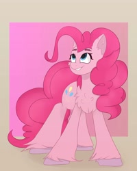 Size: 3200x4000 | Tagged: safe, artist:ponyangle, pinkie pie, earth pony, pony, g4, chest fluff, female, fluffy, mare, simple background, solo, unshorn fetlocks