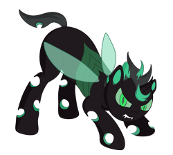 Size: 2264x2032 | Tagged: safe, artist:melody joy, oc, oc only, oc:el kemic, changeling, 2021 community collab, derpibooru community collaboration, ass up, green changeling, high res, looking at you, simple background, transparent background