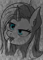 Size: 783x1080 | Tagged: safe, oc, oc only, pony, unicorn, bust, derp, monochrome, open mouth, partial color, portrait, solo, tongue out