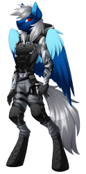 Size: 1456x2938 | Tagged: safe, artist:scarlet-spectrum, oc, oc only, oc:trade wind, oc:ward, oc:ward wind, anthro, anthro oc, armor, boots, clothes, colored wings, commission, hoodie, multicolored wings, pants, red eyes, shoes, simple background, solo, tom clancy's the division, transparent background, wings