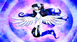 Size: 2200x1200 | Tagged: safe, artist:minelvi, oc, oc only, pegasus, pony, abstract background, chest fluff, ear piercing, earring, eyelashes, heterochromia, jewelry, pegasus oc, piercing, solo, spread wings, wings