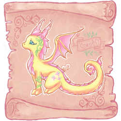 Size: 1000x1000 | Tagged: safe, alternate version, artist:kokolat_spark, fluttershy, dragon, g4, dragonified, female, flutterdragon, horns, simple background, solo, species swap, transparent background, wings