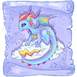 Size: 1000x1000 | Tagged: safe, alternate version, artist:kokolat_spark, rainbow dash, dragon, g4, cloud, dragonified, female, horns, on a cloud, rainbow dragon, simple background, solo, species swap, transparent background, wings