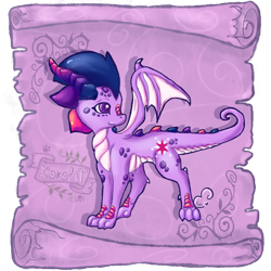 Size: 1000x1000 | Tagged: safe, alternate version, artist:kokolat_spark, twilight sparkle, dragon, g4, dragonified, female, horns, looking back, simple background, solo, species swap, transparent background, twilidragon, wings