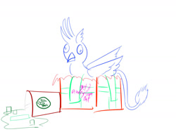 Size: 1280x960 | Tagged: safe, artist:horsesplease, gallus, griffon, g4, christmas, derp, doodle, gallus the rooster, gallusposting, green tea, holiday, present, red cup, solo, starbucks