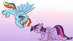 Size: 3840x2160 | Tagged: safe, artist:brainiac, derpibooru exclusive, rainbow dash, twilight sparkle, alicorn, pegasus, pony, g4, arm behind back, blowing whistle, blushing, chest fluff, coach rainbow dash, colored sketch, commission, concave belly, duo, exercise, eyes closed, gritted teeth, high res, puffy cheeks, rainblow dash, rainbow dashs coaching whistle, straining, sweat, sweatdrops, that pony sure does love whistles, training, twilight sparkle (alicorn), underhoof, whistle, whistle necklace, wing-ups