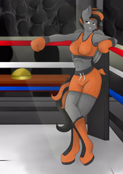 Size: 2894x4093 | Tagged: safe, artist:glacy art, oc, oc only, oc:dusk strike, pegasus, anthro, unguligrade anthro, boxing, boxing gloves, boxing ring, clothes, shorts, solo, sports, sports bra, sports shorts
