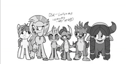 Size: 1176x596 | Tagged: safe, artist:johnerose126, gallus, ocellus, sandbar, silverstream, smolder, yona, changedling, changeling, classical hippogriff, dragon, earth pony, griffon, hippogriff, pony, yak, g4, cloven hooves, dragoness, female, male, student six