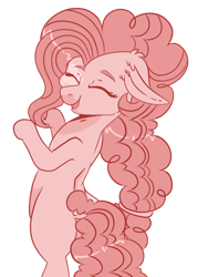 Size: 1280x1791 | Tagged: safe, artist:ocelly, pinkie pie, earth pony, pony, g4, alternate hairstyle, bipedal, eyes closed, limited palette, simple background, solo, transparent background