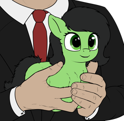 Size: 4000x3915 | Tagged: safe, artist:smoldix, oc, oc only, oc:filly anon, earth pony, human, pony, adoranon, chest fluff, cute, female, filly, fluffy, grabbing, grin, hand, holding a pony, leg fluff, looking at you, neck fluff, ocbetes, offscreen character, ponyloaf, resting, shoulder fluff, simple background, sitting, smiling, solo focus