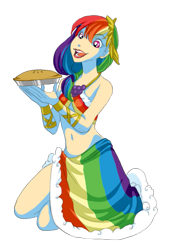 Size: 475x693 | Tagged: safe, artist:zoe-productions, rainbow dash, human, g4, the best night ever, apple, apple pie, belly button, bocas top, clothes, dress, female, food, gala dress, grand galloping gala, humanized, legs, midriff, pie, rainbow dash always dresses in style, side slit, simple background, skimpy outfit, solo, toga, transparent background
