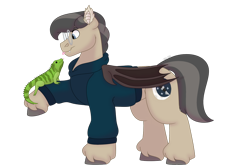 Size: 1280x854 | Tagged: safe, artist:itstechtock, bat pony, iguana, pony, clothes, glasses, hoodie, male, shirt, simple background, stallion, tongue out, transparent background