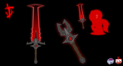 Size: 4577x2460 | Tagged: safe, artist:isaac_pony, oc, oc:shainer shrapnel shock, pony, unicorn, black background, crucible blade, doom, doom equestria, doom eternal, female, logo, red, reference, show accurate, silhouette, simple background, sword, vector, weapon