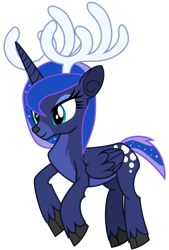 Size: 1024x1513 | Tagged: safe, artist:emeraldblast63, princess luna, deer, deer pony, original species, peryton, reindeer, g4, reindeerified, simple background, solo, species swap, transparent background