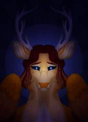 Size: 1570x2182 | Tagged: safe, artist:vintagefeline, oc, oc only, oc:lacuna, deer, deer pony, hybrid, original species, bust, female, interspecies offspring, looking at you, offspring, parent:king aspen, parent:princess celestia, parents:aspenlestia, solo