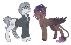 Size: 3500x2200 | Tagged: safe, artist:monnarcha, oc, oc only, oc:evening howler, oc:rhythm, pony, clothes, female, high res, jacket, male, mare, simple background, stallion, transparent background