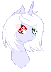 Size: 1144x1610 | Tagged: safe, artist:riariirii2, oc, oc only, pony, unicorn, broken horn, bust, eye scar, heterochromia, horn, scar, simple background, smiling, solo, transparent background, unicorn oc