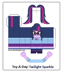 Size: 600x699 | Tagged: safe, artist:grapefruitface1, sci-twi, twilight sparkle, equestria girls, g4, craft, female, glasses, papercraft, ponytail, printable, toy a day