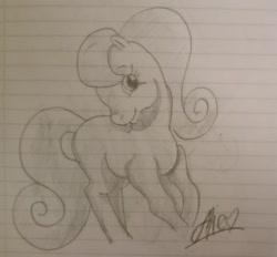 Size: 2444x2272 | Tagged: safe, artist:muhammad yunus, earth pony, pony, g2, heart, high res, irl, looking at you, pencil drawing, photo, smiling, solo, traditional art