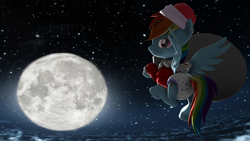 Size: 1920x1080 | Tagged: source needed, safe, anonymous artist, rainbow dash, pegasus, pony, g4, 3d, christmas, clothes, costume, diaper, diaper fetish, fetish, full moon, holiday, looking at you, moon, santa costume, source filmmaker