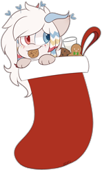 Size: 1556x2628 | Tagged: safe, artist:jetjetj, part of a set, oc, oc only, oc:kei, draconequus, christmas, christmas stocking, commission, cookie, female, food, holiday, mouth hold, simple background, solo, transparent background, ych result
