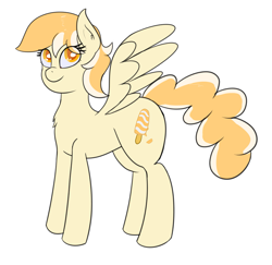 Size: 1915x1858 | Tagged: safe, artist:eyeburn, oc, oc only, oc:orange cream, pegasus, pony, chest fluff, colored pupils, eye clipping through hair, female, full body, hooves, mare, pegasus oc, simple background, solo, spread wings, standing, tail, two toned mane, two toned tail, white background, wings