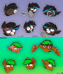 Size: 2560x3000 | Tagged: safe, artist:difis, oc, oc:coco nut, bat pony, griffon, pony, auction, commission, emote, emotes, expression, expressions, furry, high res, sticker, stitches, your character here