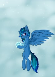 Size: 2480x3508 | Tagged: safe, artist:lightnys, oc, oc only, oc:lightning star, alicorn, semi-anthro, arm hooves, high res, magic, male, snow, snowfall, solo