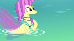Size: 1280x720 | Tagged: safe, screencap, ocean flow, seapony (g4), g4, surf and/or turf, cute, female, jewelry, necklace, ocean, solo, water