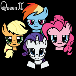 Size: 1000x1000 | Tagged: safe, artist:starless, derpibooru exclusive, applejack, pinkie pie, rainbow dash, rarity, pony, g4, album cover, female, mare, ponified, ponified album cover, queen (band), queen ii, rock (music)