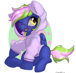 Size: 2872x2744 | Tagged: safe, artist:dumbwoofer, oc, oc only, oc:lishka, pegasus, pony, :p, clothes, cute, high res, hoodie, solo