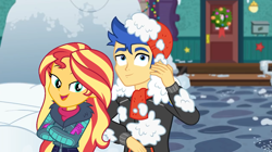 Size: 1280x718 | Tagged: safe, artist:3d4d, flash sentry, sunset shimmer, equestria girls, equestria girls specials, g4, my little pony equestria girls: better together, my little pony equestria girls: holidays unwrapped, female, male, ship:flashimmer, shipping, straight
