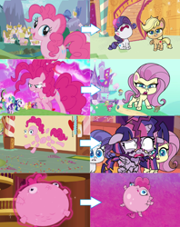 Size: 2080x2632 | Tagged: safe, artist:ncolque, edit, edited screencap, screencap, applejack, discord, dishwater slog, fluttershy, pinkie pie, princess celestia, princess luna, rainbow dash, rarity, smallfry, spike, starlight glimmer, twilight sparkle, alicorn, balloon pony, draconequus, dragon, earth pony, inflatable pony, pegasus, pony, unicorn, friendship is magic, g4, g4.5, my little pony: pony life, princess probz, the best of the worst, the ending of the end, the one where pinkie pie knows, too many pinkie pies, angry, applejack's hat, breaking the fourth wall, chaos pinkie, colt, comparison, cowboy hat, crying, eyes closed, female, fourth wall, fourth wall destruction, g4 to g4.5, giant pony, giantshy, hat, high res, inflatable, inflation, macro, male, mane seven, mane six, mare, open mouth, ponyville, royal sisters, siblings, sisters, stallion, sugarcube corner, twilight sparkle (alicorn), winged spike, wings