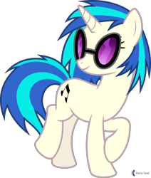 Size: 4000x4710 | Tagged: safe, artist:parclytaxel, dj pon-3, vinyl scratch, pony, unicorn, trotcon, trotcon online, .svg available, absurd resolution, female, mare, raised hoof, simple background, smiling, solo, sunglasses, transparent background, vector, vinyl's glasses