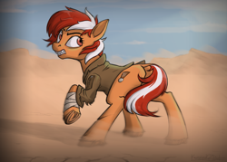 Size: 3460x2480 | Tagged: dead source, safe, artist:kozachokzrotom, oc, oc:roulette, earth pony, pony, fallout equestria, fallout equestria: red 36, angry, desert, earth pony oc, fanfic art, high res, wind