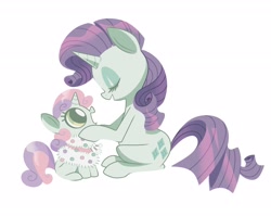 Size: 2048x1631 | Tagged: safe, artist:kyrakupetsky, rarity, sweetie belle, pony, unicorn, g4, cloak, clothes, cute, diasweetes, duo, eyes closed, female, filly, mare, open mouth, profile, raribetes, sibling love, siblings, simple background, sisterly love, sisters, sitting, sweet dreams fuel, weapons-grade cute, white background, winter outfit