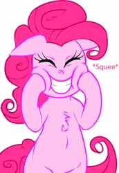 Size: 2246x3269 | Tagged: artist needed, safe, pinkie pie, earth pony, pony, g4, bipedal, cheek squish, chest fluff, cute, diapinkes, digital art, eyes closed, floppy ears, high res, simple background, smiling, solo, squee, squishy cheeks, white background