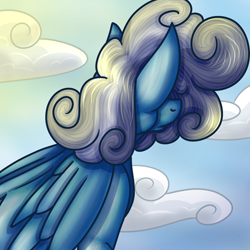Size: 1500x1500 | Tagged: safe, artist:jane-ander, oc, oc only, oc:heavy rain, pegasus, pony, fanfic:to be a wonderbolt, cloudy mane, commissioner:genki, cover art, cumulonimbus mane, fanfic art, fanfic character, female, mare, pegasus oc, solo, swirly mane, weather control pegasi, wings, wonderbolts
