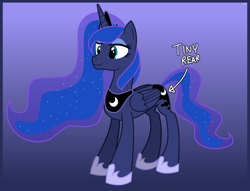 Size: 3840x2930 | Tagged: safe, artist:byteslice, princess luna, alicorn, pony, g4, .svg available, female, folded wings, gradient background, high res, mare, smiling, solo, standing, svg, tiny butt, vector, wings