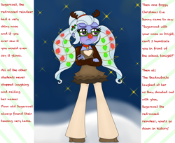 Size: 4000x3264 | Tagged: safe, artist:blazingdazzlingdusk, sugarcoat, equestria girls, g4, animal costume, antlers, blushing, christmas, christmas lights, clothes, costume, crossed arms, cute, holiday, reindeer costume, rudolph nose, rudolph the red nosed reindeer, solo, sugarcute, text, unamused
