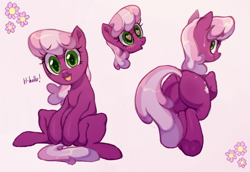 Size: 1306x896 | Tagged: safe, artist:toroitimu, cheerilee, earth pony, pony, g4, :o, blushing, butt, cheeribetes, cute, cutie mark, dock, female, flowerbutt, greeting, heart, heart eyes, looking at you, looking back, mare, open mouth, plot, rear view, simple background, sitting, smiling, solo, underhoof, wavy mouth, weapons-grade cute, wingding eyes