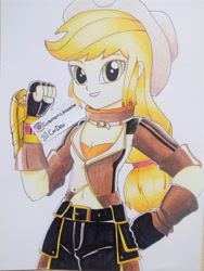 Size: 3120x4160 | Tagged: safe, artist:crydevi, applejack, equestria girls, g4, appleyang, belt, clothes, cosplay, costume, cowboy hat, cowgirl, cute, hat, jackabetes, pants, rwby, solo, stetson, traditional art, yang xiao long