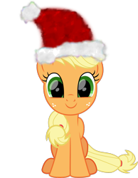 Size: 1237x1591 | Tagged: safe, artist:php178, derpibooru exclusive, part of a set, applejack, earth pony, pony, g4, .svg available, christmas, cute, freckles, happy, hat, holiday, inkscape, jackabetes, lincolnbrewsterfan is trying to murder us, lincolnbrewsterfan's christmas ponies, looking at you, santa hat, simple background, sitting, smiling at you, solo, svg, transparent background, vector, weapons-grade cute, winter