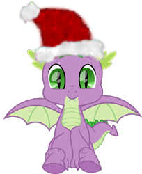 Size: 1293x1582 | Tagged: safe, artist:php178, derpibooru exclusive, part of a set, spike, dragon, g4, .svg available, christmas, cute, happy, hat, holiday, inkscape, lincolnbrewsterfan is trying to murder us, lincolnbrewsterfan's christmas ponies, looking at you, male, santa hat, simple background, sitting, smiling at you, solo, spikabetes, svg, transparent background, vector, weapons-grade cute, winged spike, wings, winter