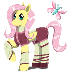 Size: 1024x1073 | Tagged: safe, artist:xaidon, fluttershy, pegasus, pony, g4, aelita hopper, aelita schaeffer, clothes, code lyoko, cosplay, costume, crossover, cutie mark, implied pinkie pie, looking at you, simple background, solo, transparent background